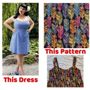 Feather-print Sundress with POCKETS and scoop-neck